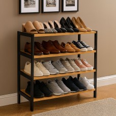 Neo 4-Tier Bamboo Shoe Rack Wooden Shoe Storage Organiser Shelf for Hallway, Entrance Living Room
